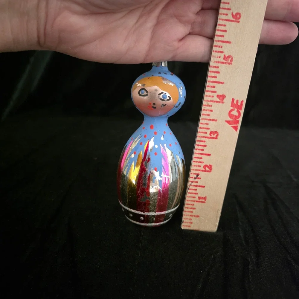 VTG De Carlini ?? Polish ?? Matryoshka Doll Hand Blown Glass Christmas Ornament